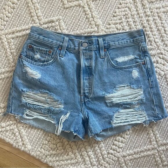 Levi’s 501 Distressed Blue Denim Shorts - Picture 1 of 6